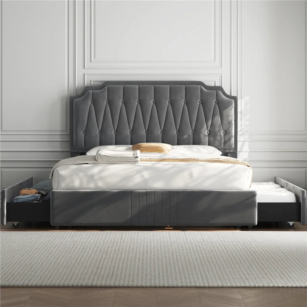 Queen Upholstered Bed with 4 Storage Drawers L243