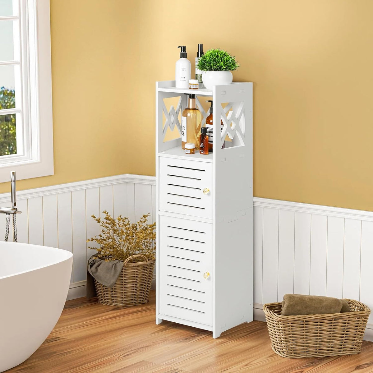 Slim Bathroom Storage Cabinet with Double Door and 3 Tier Shelf B4259