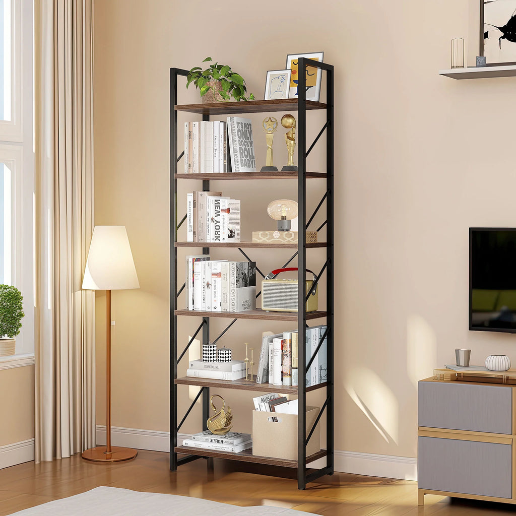 6 Tiers 69 inch Freestanding Bookshelf Black & Brown Q801862