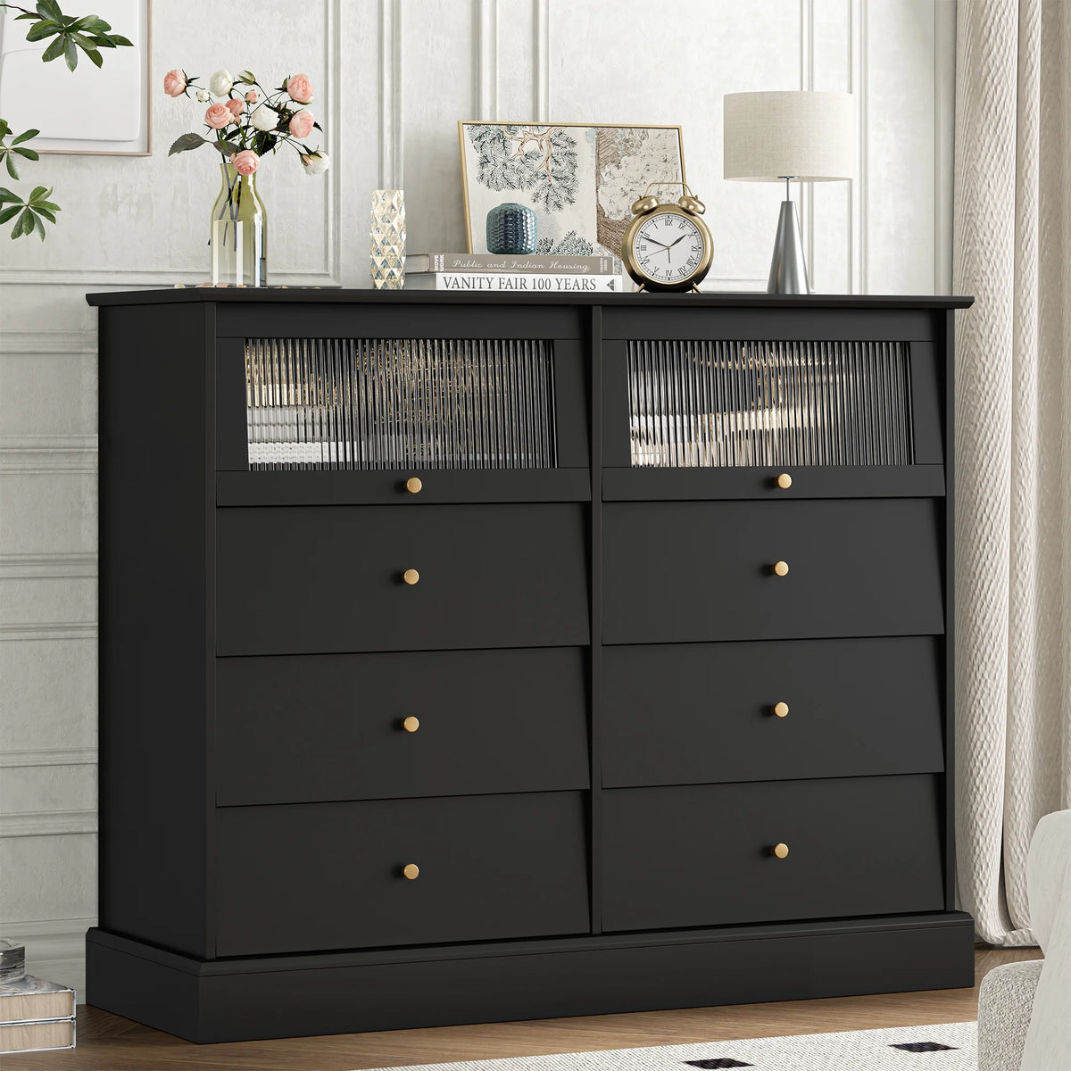 Black 8 Drawer Wood Dresser G866