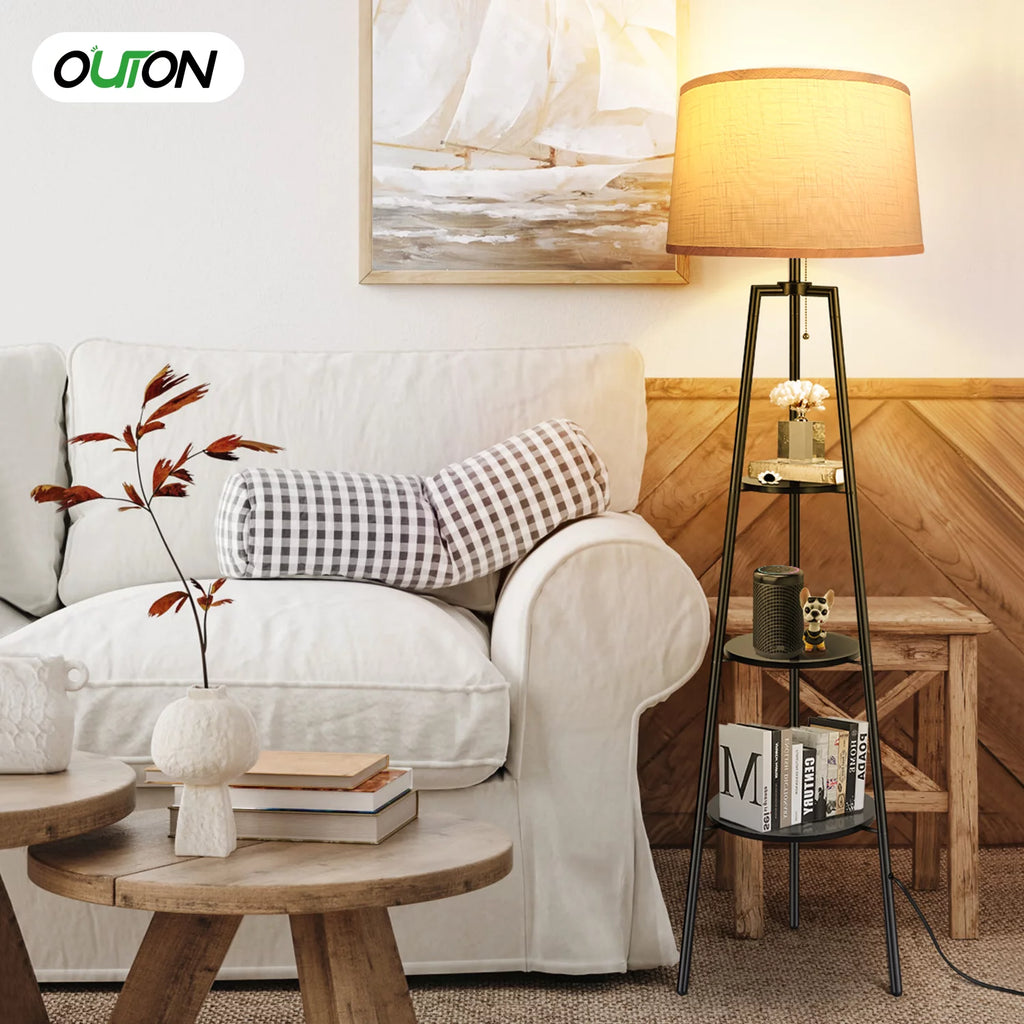 Black Tripod Floor Lamp with Shelves P21118