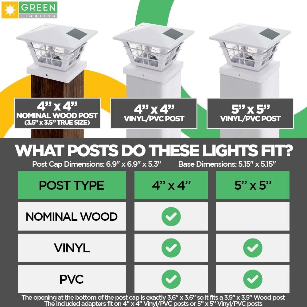 White 4 Pack Solar Powered Post Cap Light with 4x4 Base Adapter Y4890