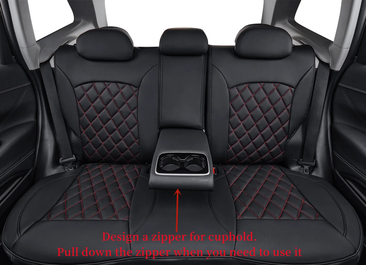 Black/Red Leatherette Full Set Car Seat Covers Q206803