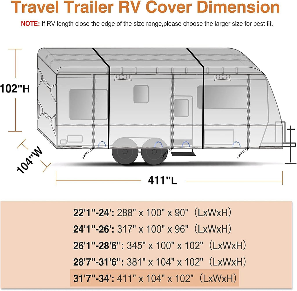Waterproof Travel Trailer RV Cover with 4 Gutter Spout Covers B911