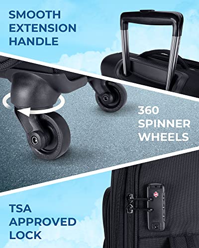 Black Expandable 20 inch Carry on Luggage with Spinner Wheels S10058