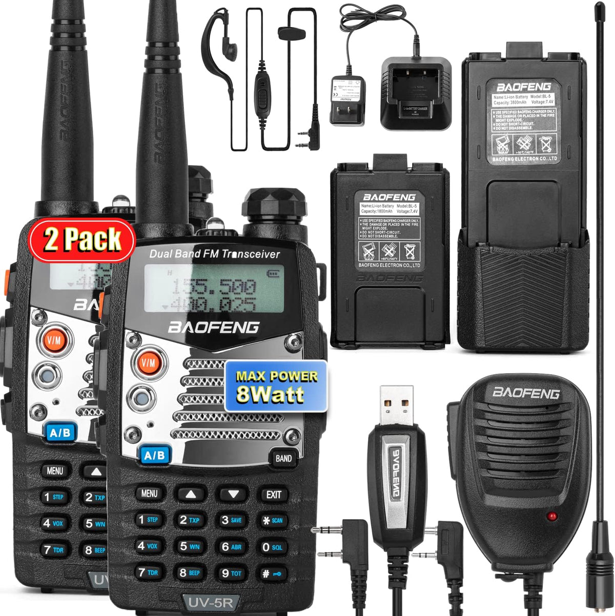 UV-5R Pro Dual-Band 2-Way Radio Handheld Walkie Talkies with 2 Rechargeable Battery and Earpiece E7465