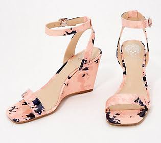 Leather Square-Toe Wedges, Size 7-1/2 Medium, Blush Navy M753