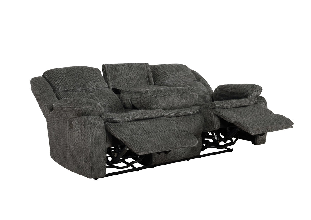 Charcoal Upholstered Motion Sofa with Drop-down Table M1143