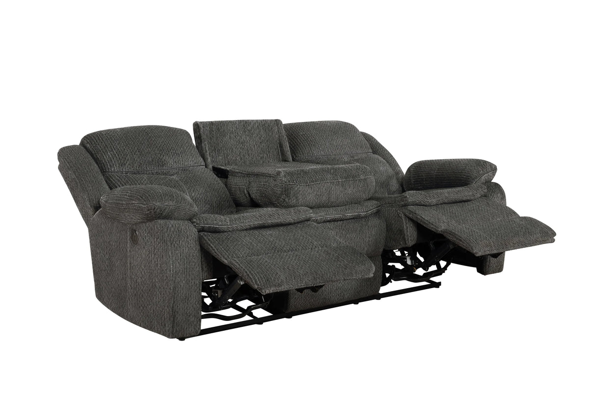 Charcoal Upholstered Motion Sofa with Drop-down Table M1143