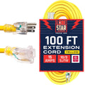 100 Foot 10/3 SJTW Lighted Extension Cord Yellow 3 Prong Grounded Plug 10 Gauge Pack of 2 N99894