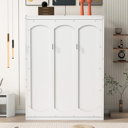 Gray Queen Size Wood Murphy Wall Bed with Shelves K396536