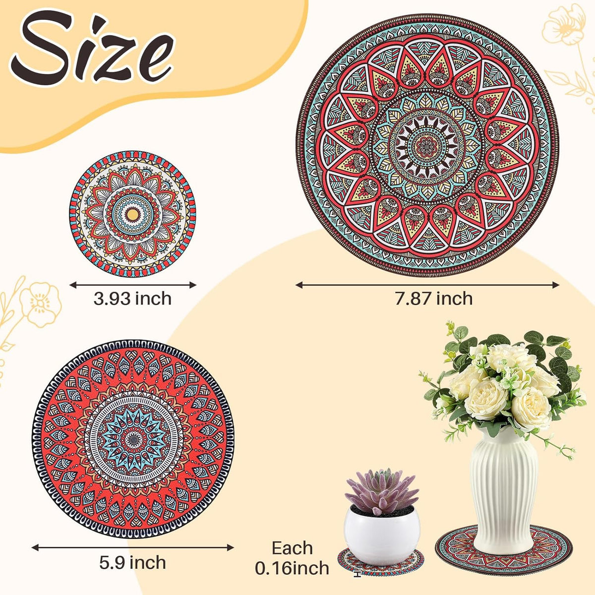 6 Pcs Absorbent Non Slip Round Plant Pot Mat Y691962