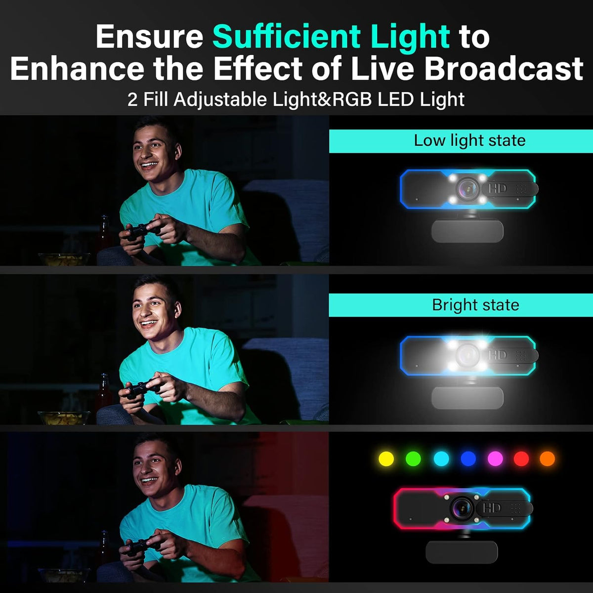 HD 1080p Webcam with Light and Microphone C43182