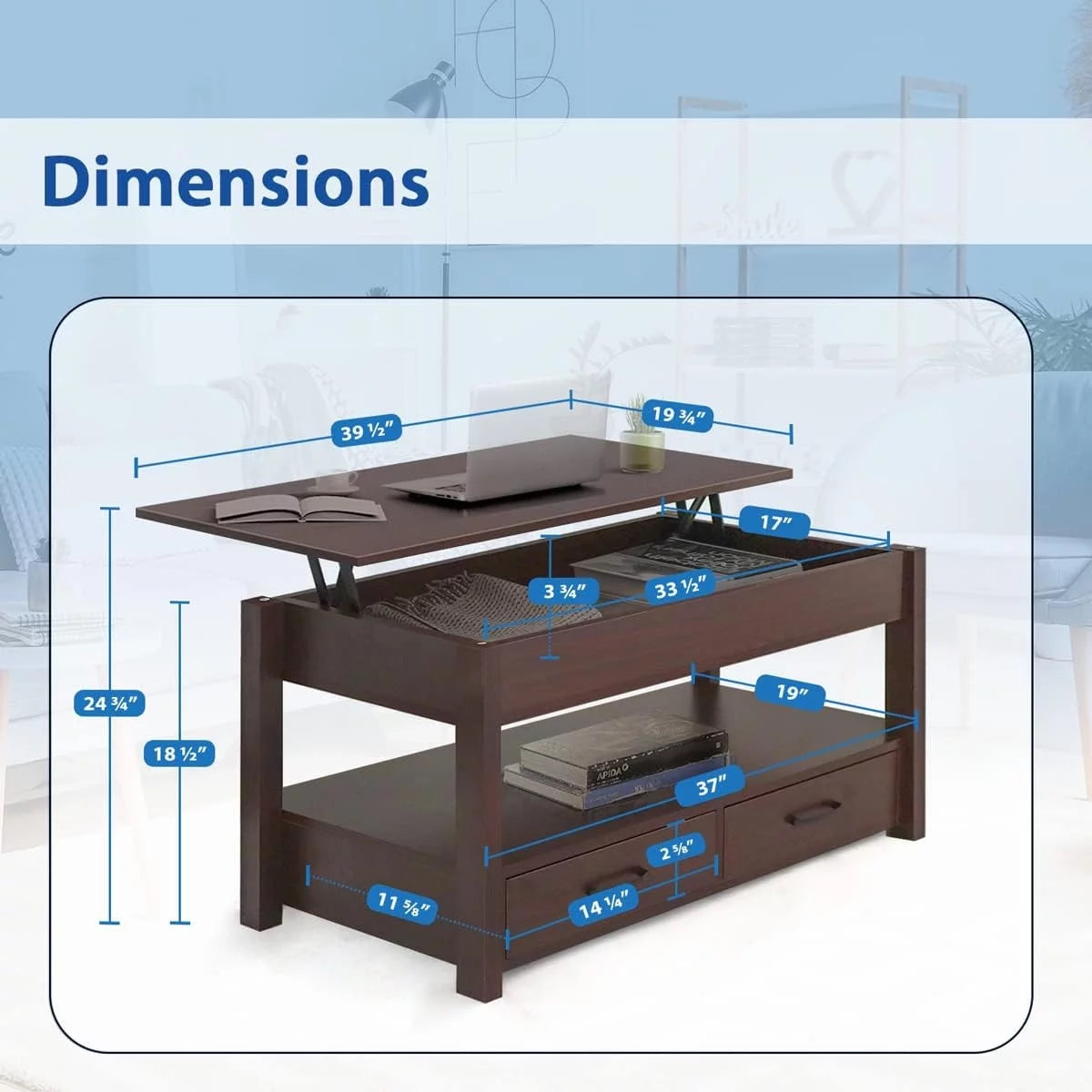 2 Drawer Lift Top Coffee Table Espresso S443015