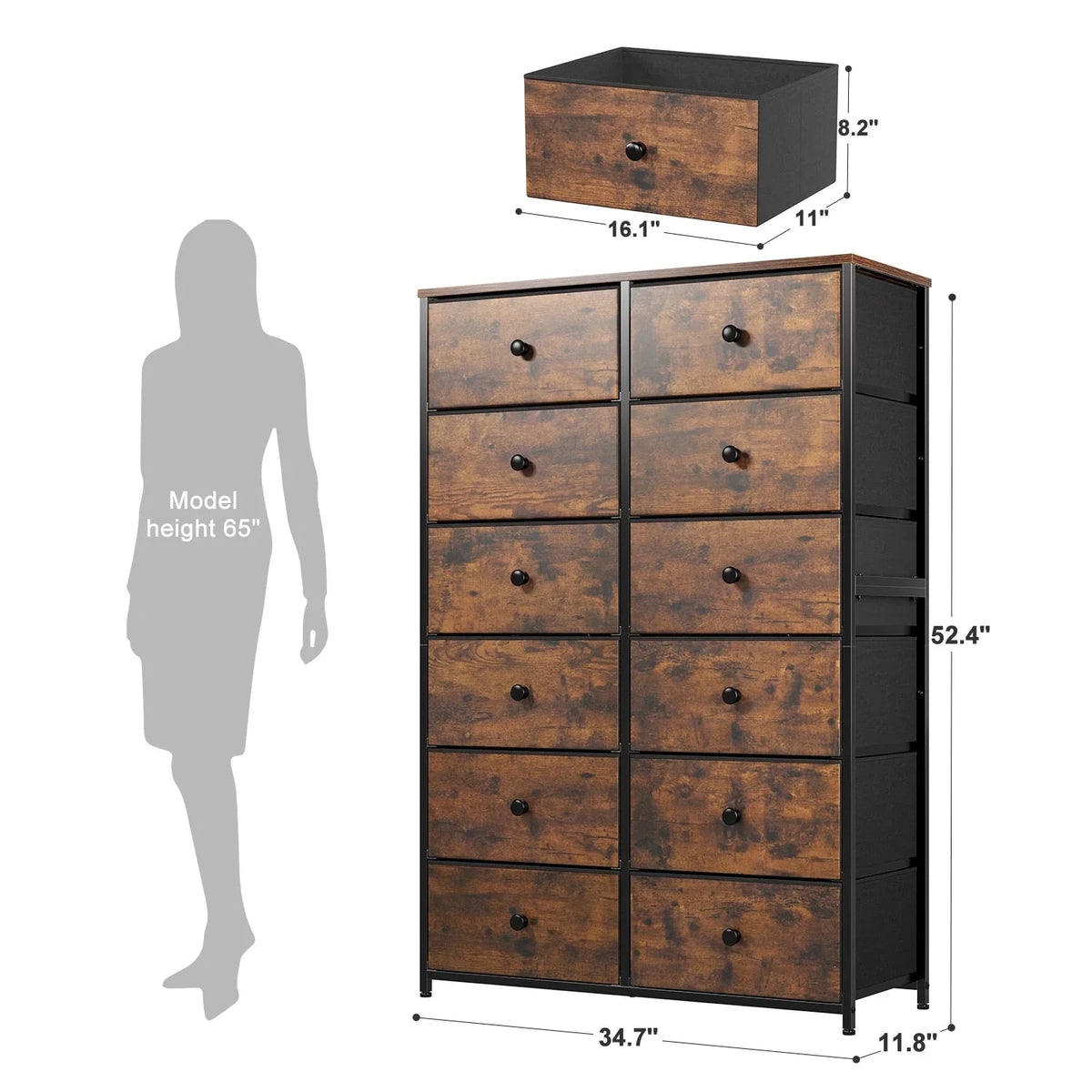 Black 12 Drawer Fabric Dresser W82101