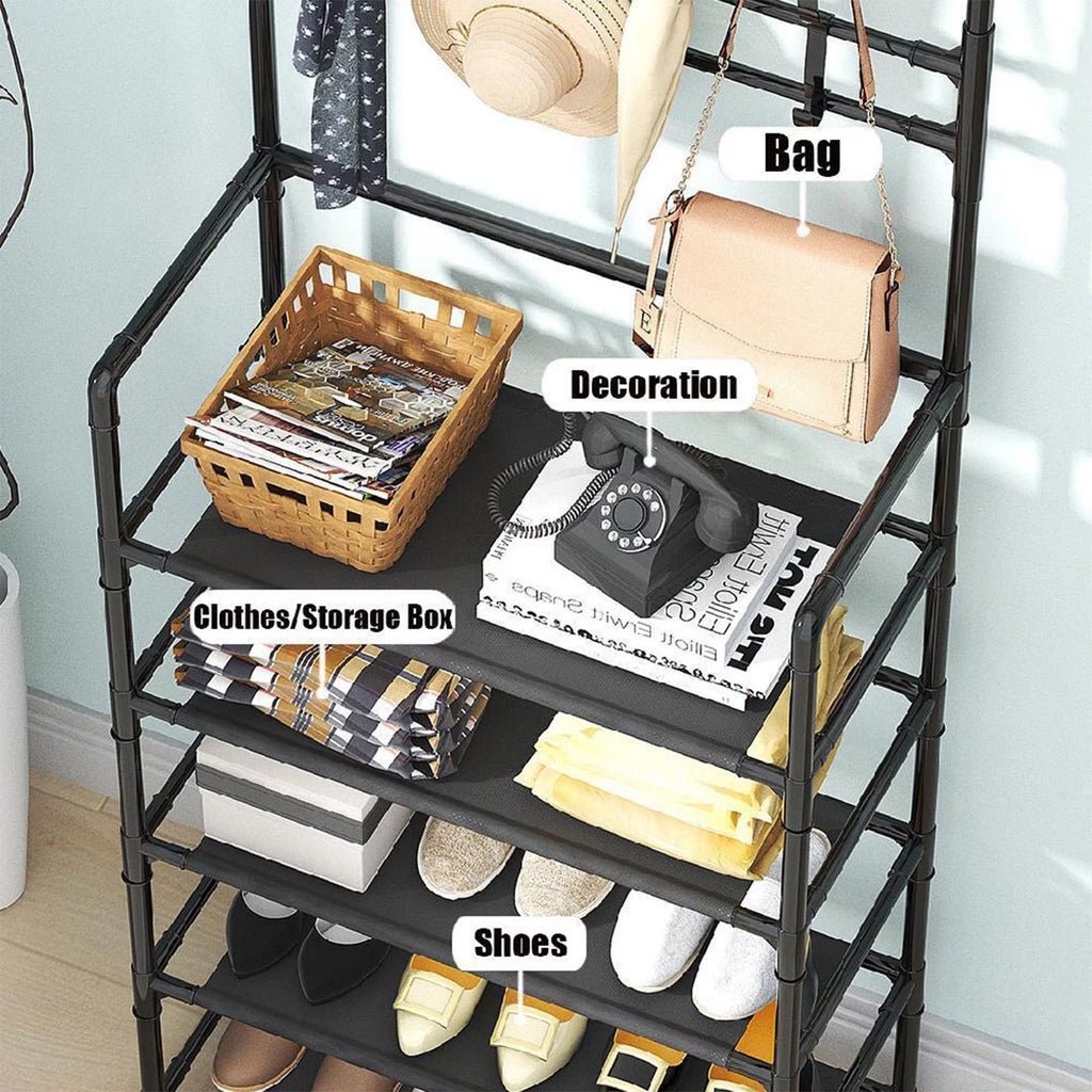 Coat Rack Stand with 5 Shelves Storage Black A1718
