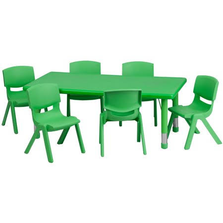 Green Plastic Height Adjustable Rectangular Activity Table with 6 Chairs E530730