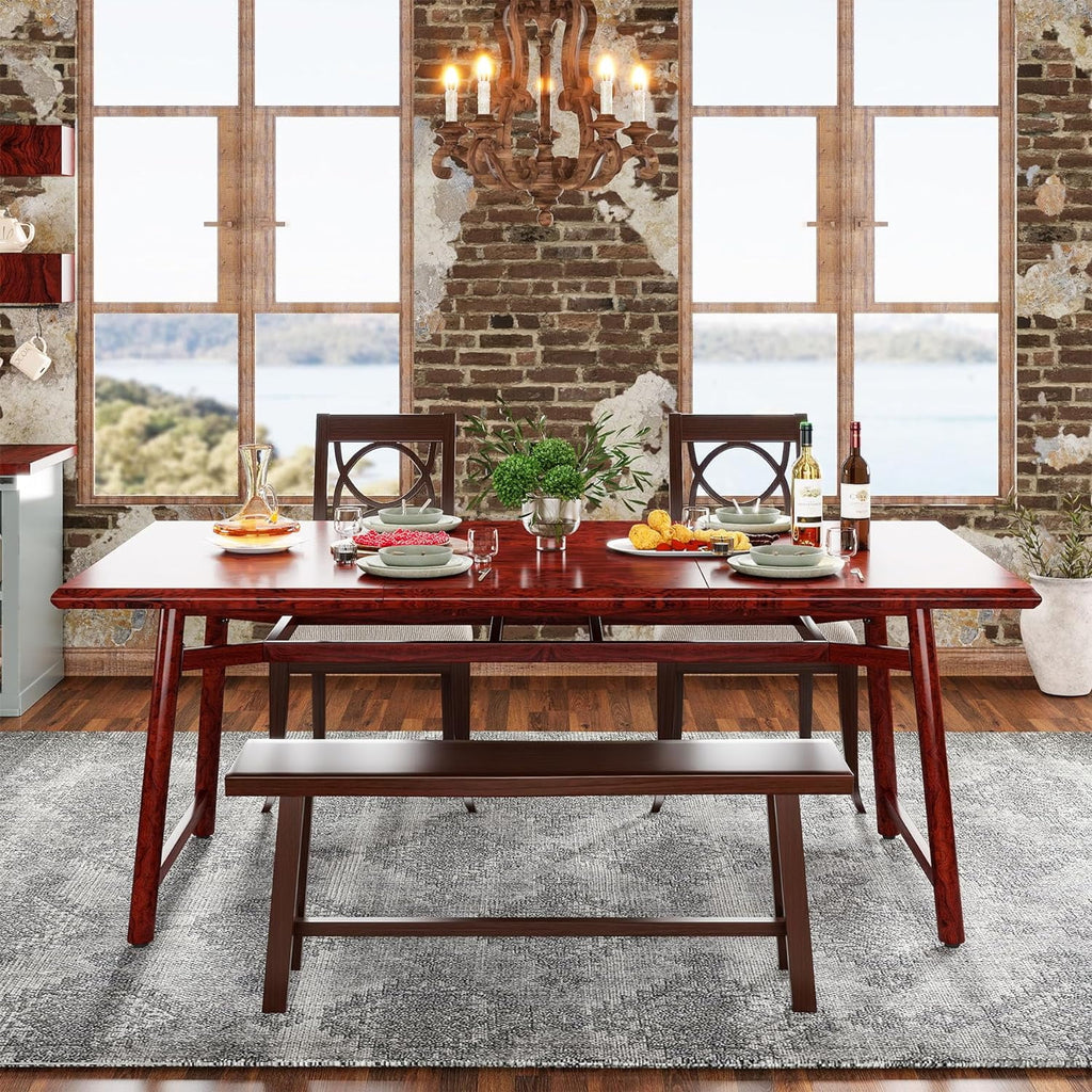 63" Rectangular Wood Dining Table with Metal Legs O166