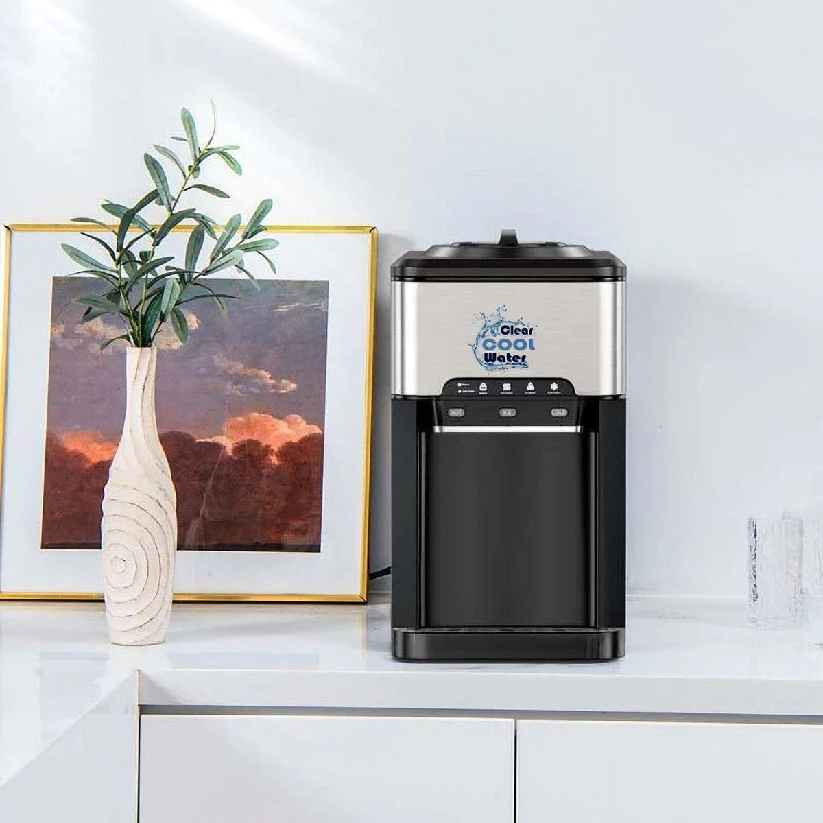 3 in 1 Countertop Water Cooler Dispenser Ice Maker with Ice Block 44 lb Ice Storage V478