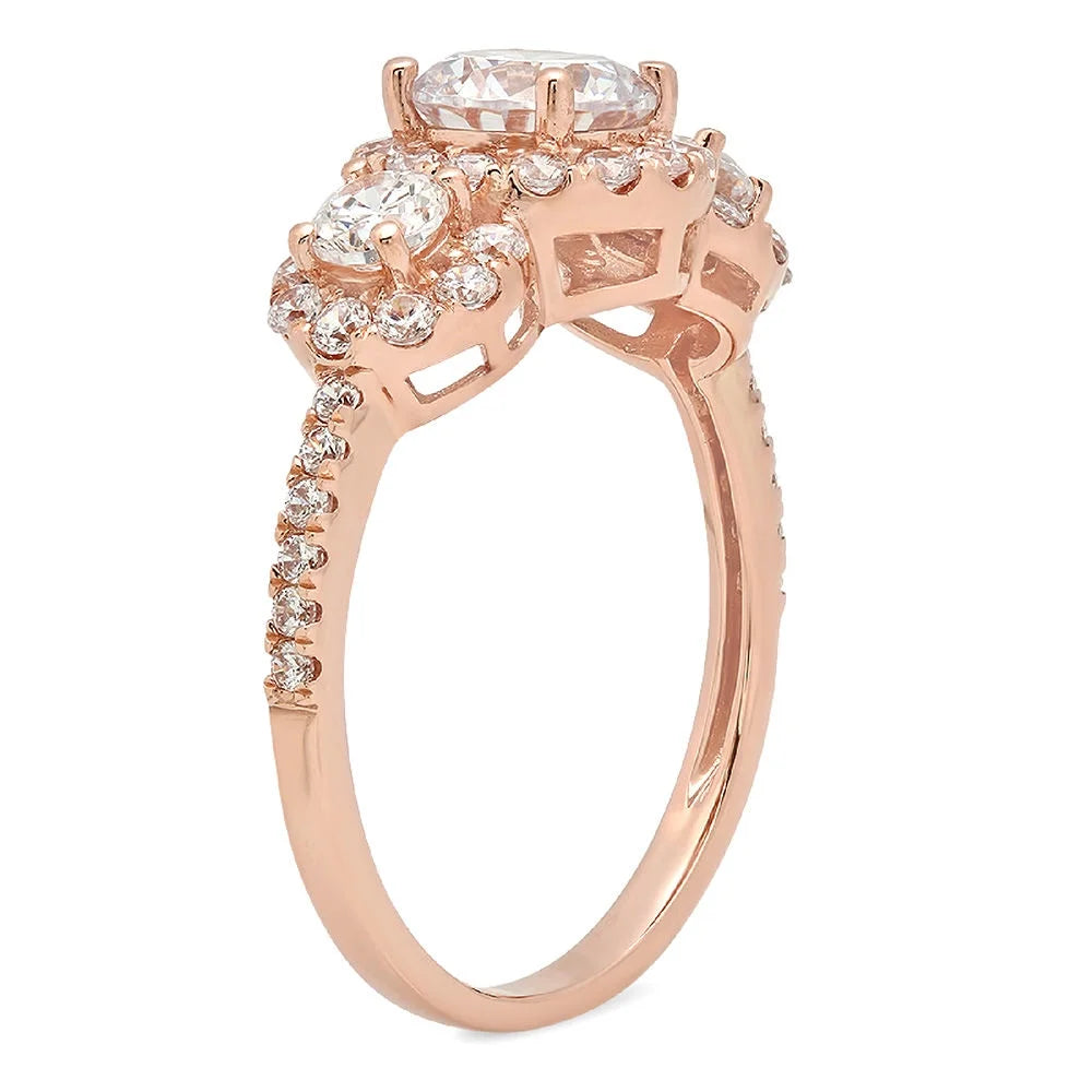 18K Rose Gold Three-Stone Diamond Engagement Ring size 3.5 L2021