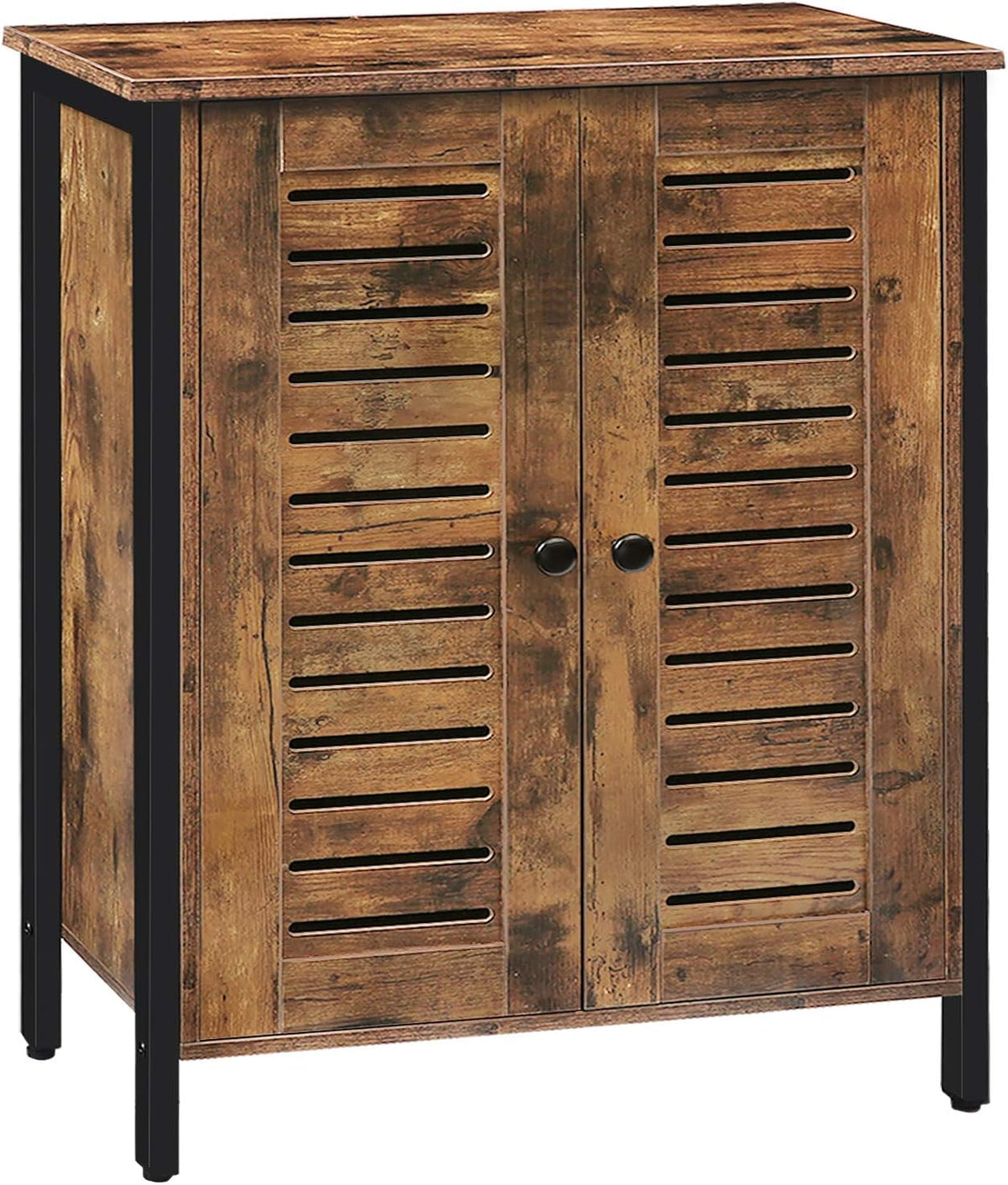 Rustic Brown Bathroom Cabinet with 2 Adjustable Shelves and Louver Doors P60866