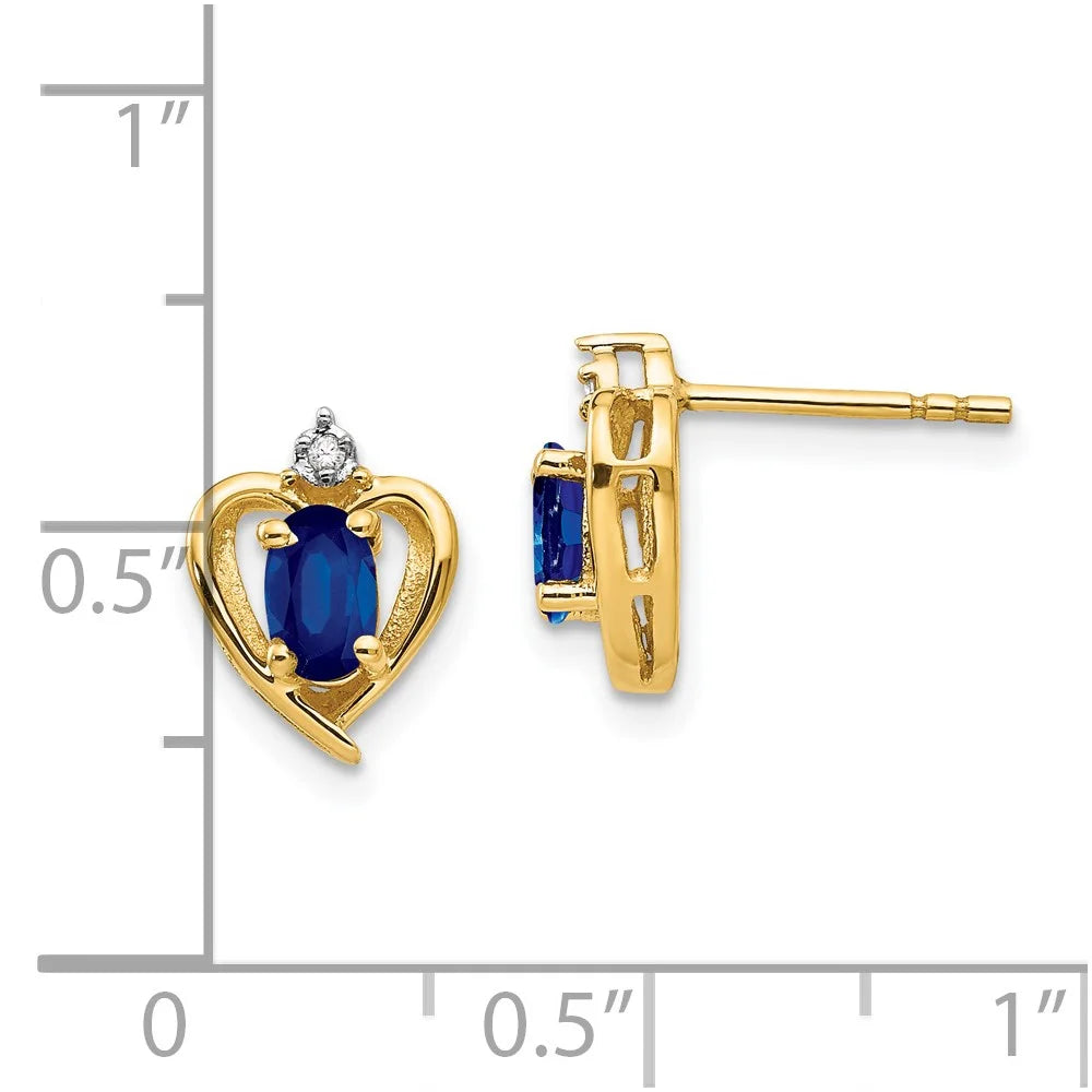 14k Sapphire and Diamond Heart Earrings J20102