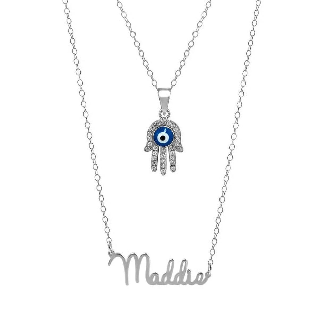 Sterling Silver Nameplate Necklace With Hamsa, 18 inch Link Chain T649623