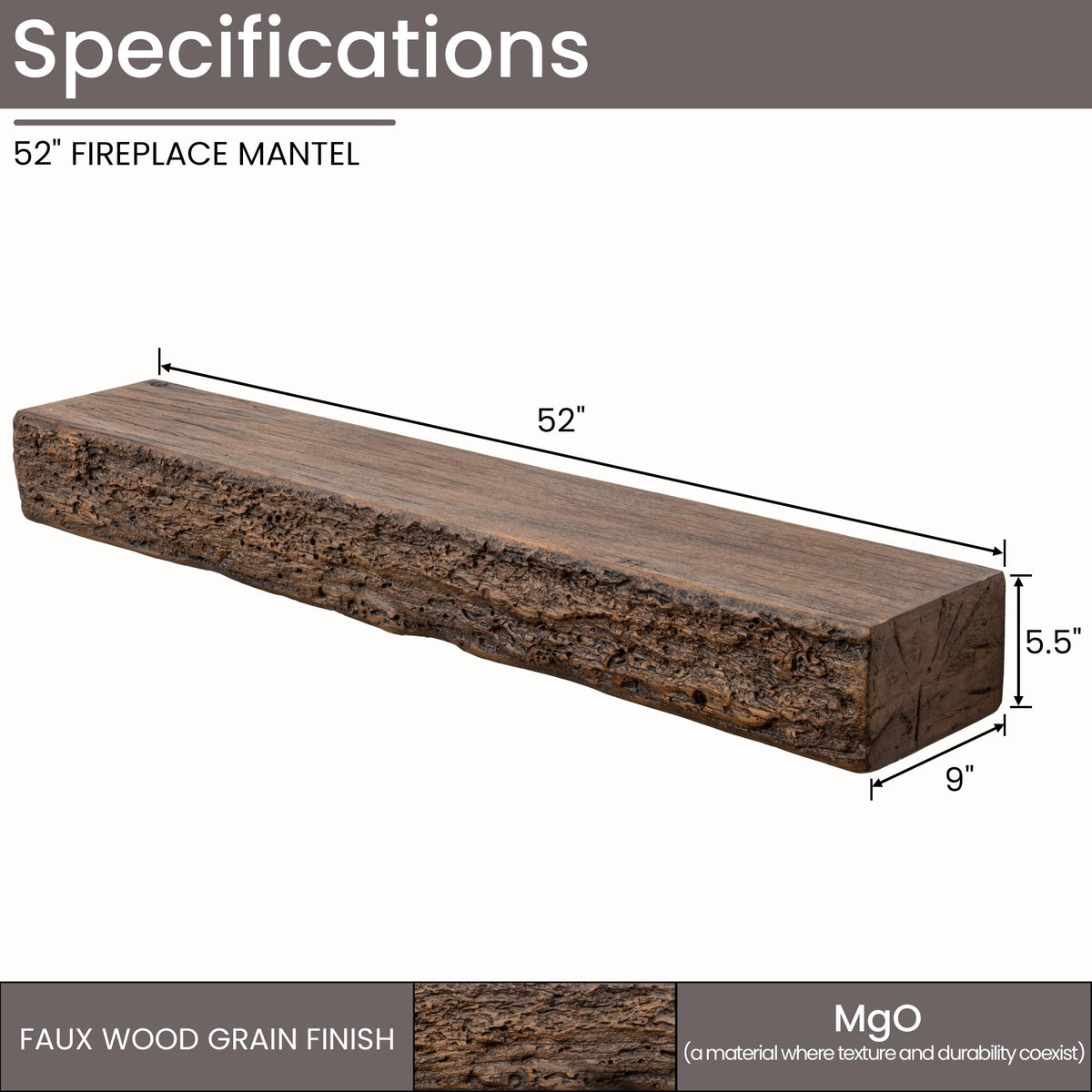 52inch Distressed Brown Floating Concrete Fireplace Mantel Shelf X29006