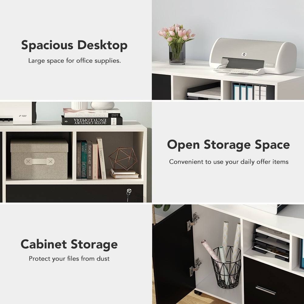 White/Black Mobile Lateral File Cabinet with Lock and Wheels D9334
