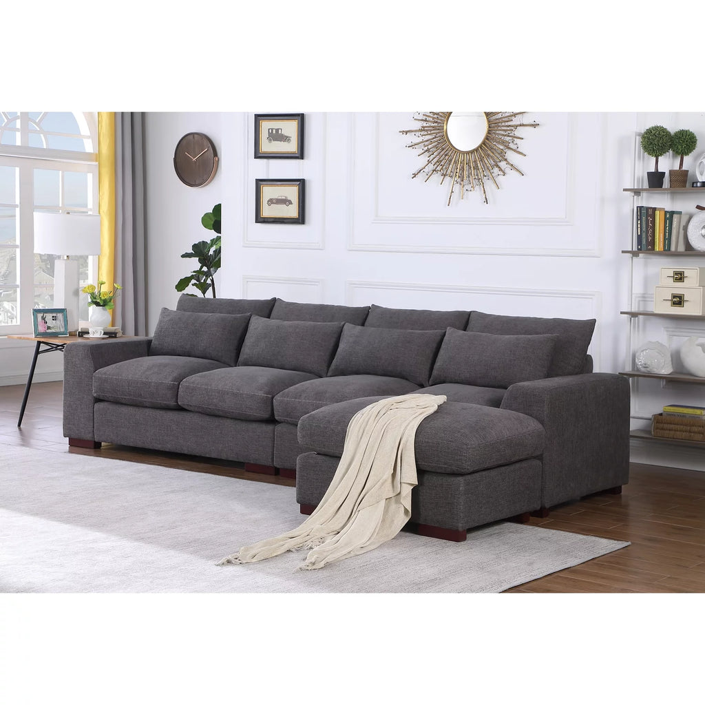 Dark Gray Fabric Modular Reversible Sectional Sofa & Ottoman Q84905