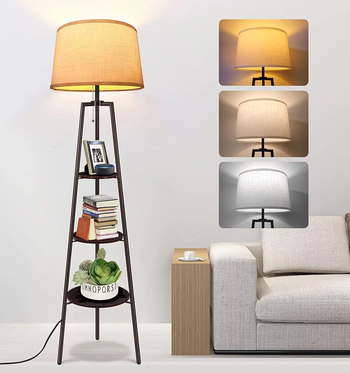 Black Tripod Floor Lamp with Shelves P21118