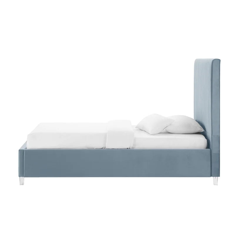 Velvet Full Platform Bed Slate Blue W400593
