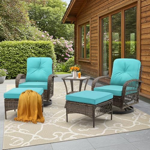 3 Pieces Wicker Patio Bistro Set with Rocking Chair and Glass Coffee Table J272062