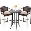 3-Piece Outdoor Wicker Patio Bar Table Bistro Set with Barstools N507