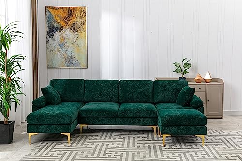 Purple 114 Inch Fabric Upholstered Modular Sectional Sofa with Chaise Lounge Ottoman and 2 Pillows D904575