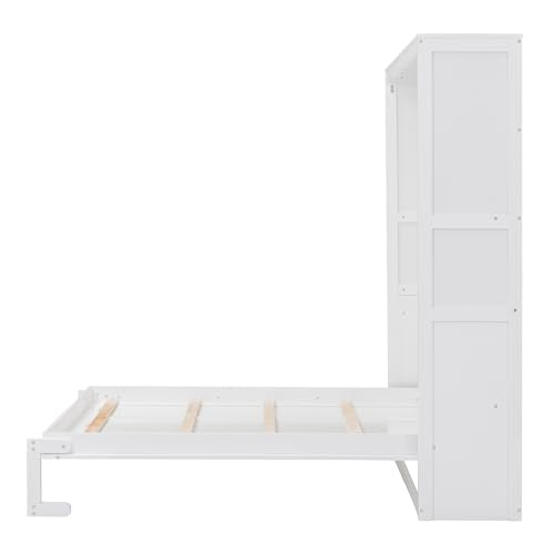 Gray Queen Size Wood Murphy Wall Bed with Shelves K396536