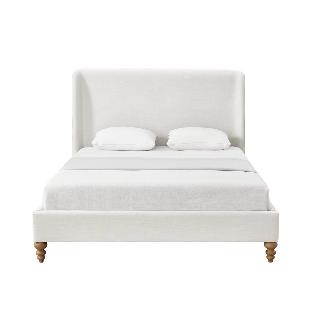 Cream White Tufted Linen Twin Size Bed Frame K191309
