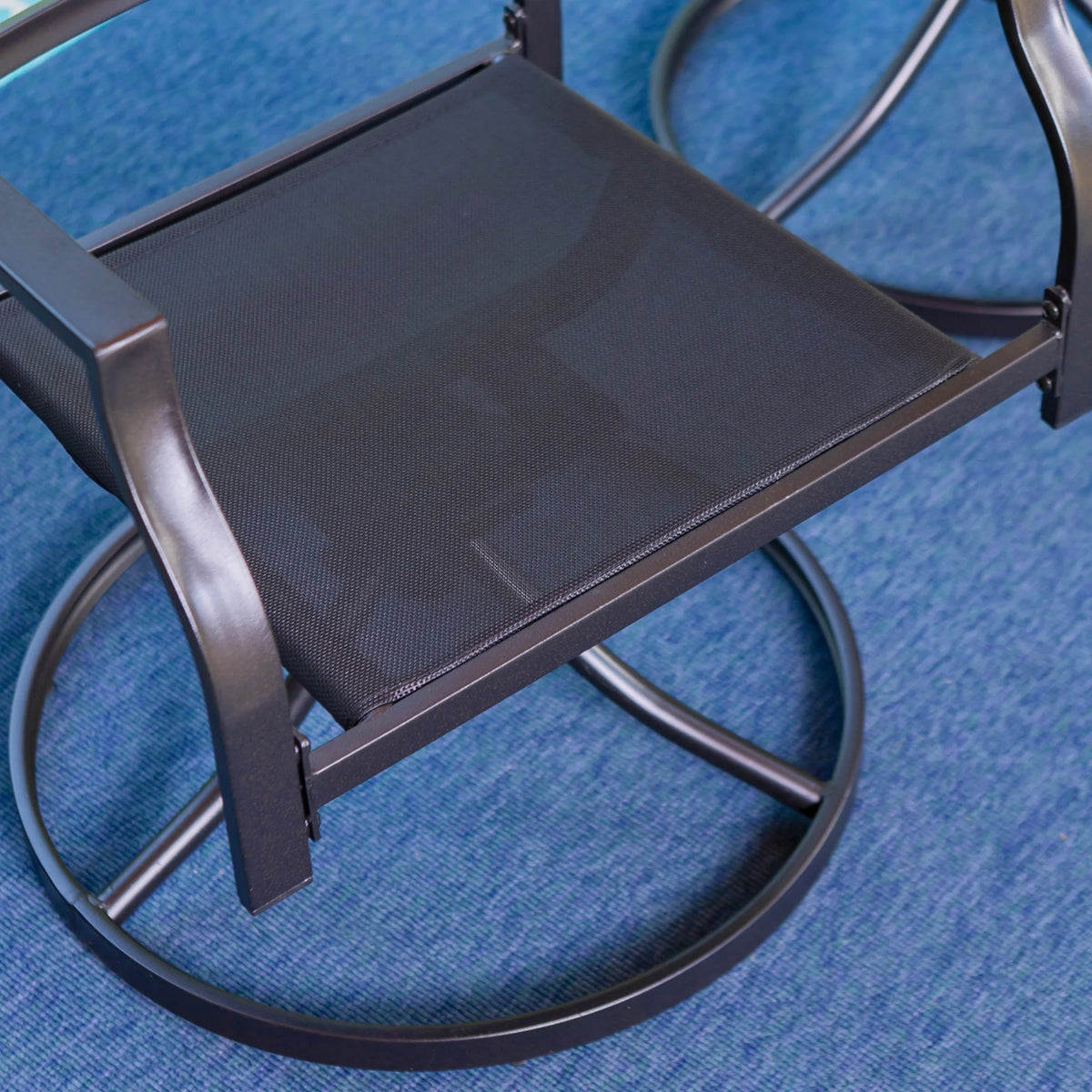 Set of 2 Outdoor Swivel Dining Chairs, Steel Frame with Cushion, Black&Beige H3008