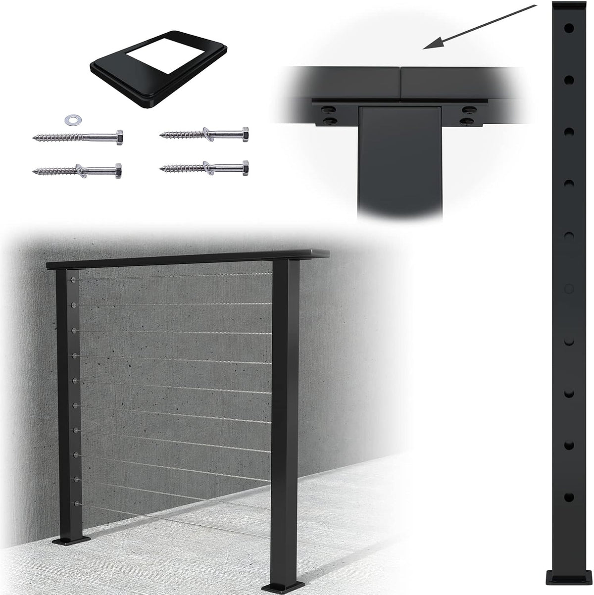 36x2x2 Stainless Steel Black Powder Coated Pre-Drilled Posts Pack of 2 W117
