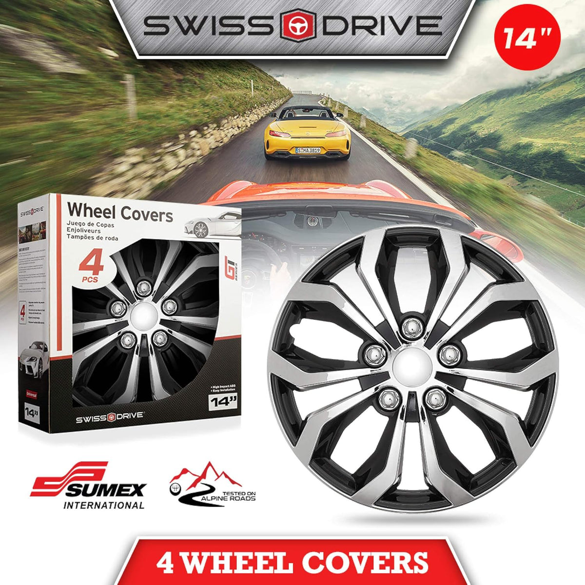 Set of 4 Chrome and Black ABS Hubcaps N162731