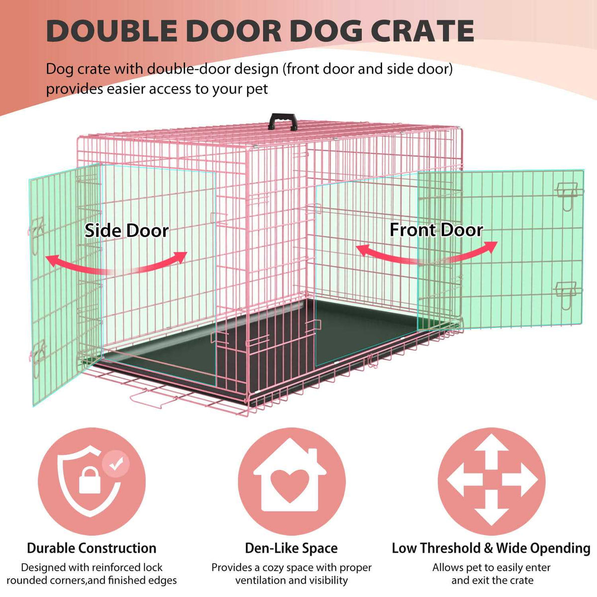 Large Foldable Double-Door Metal Wire Dog Crate Z834272