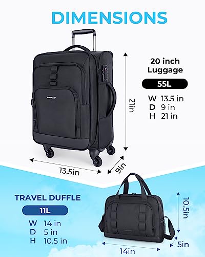 Black Expandable 20 inch Carry on Luggage with Spinner Wheels S10058