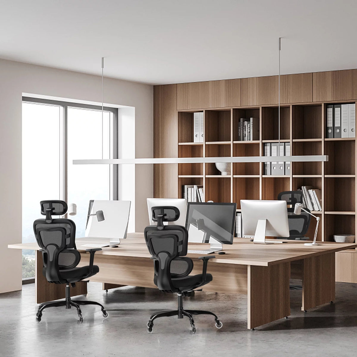 Black Ergonomic Mesh Office Chair with Lumbar Support and Wheels L3038