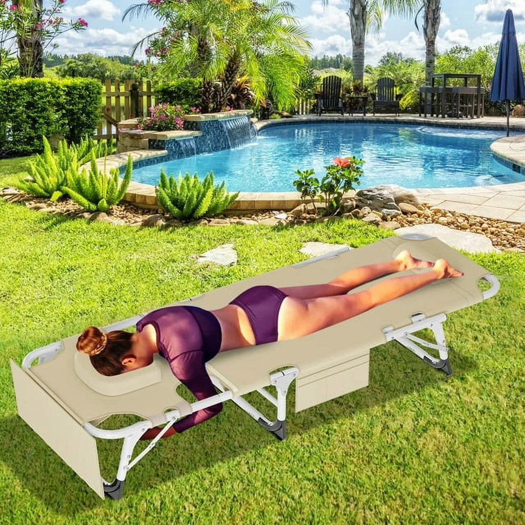 Heavy Duty Tanning Chair with Face & Arm Holes Adjustable 5-Position Folding Chaise Lounge Chair E182