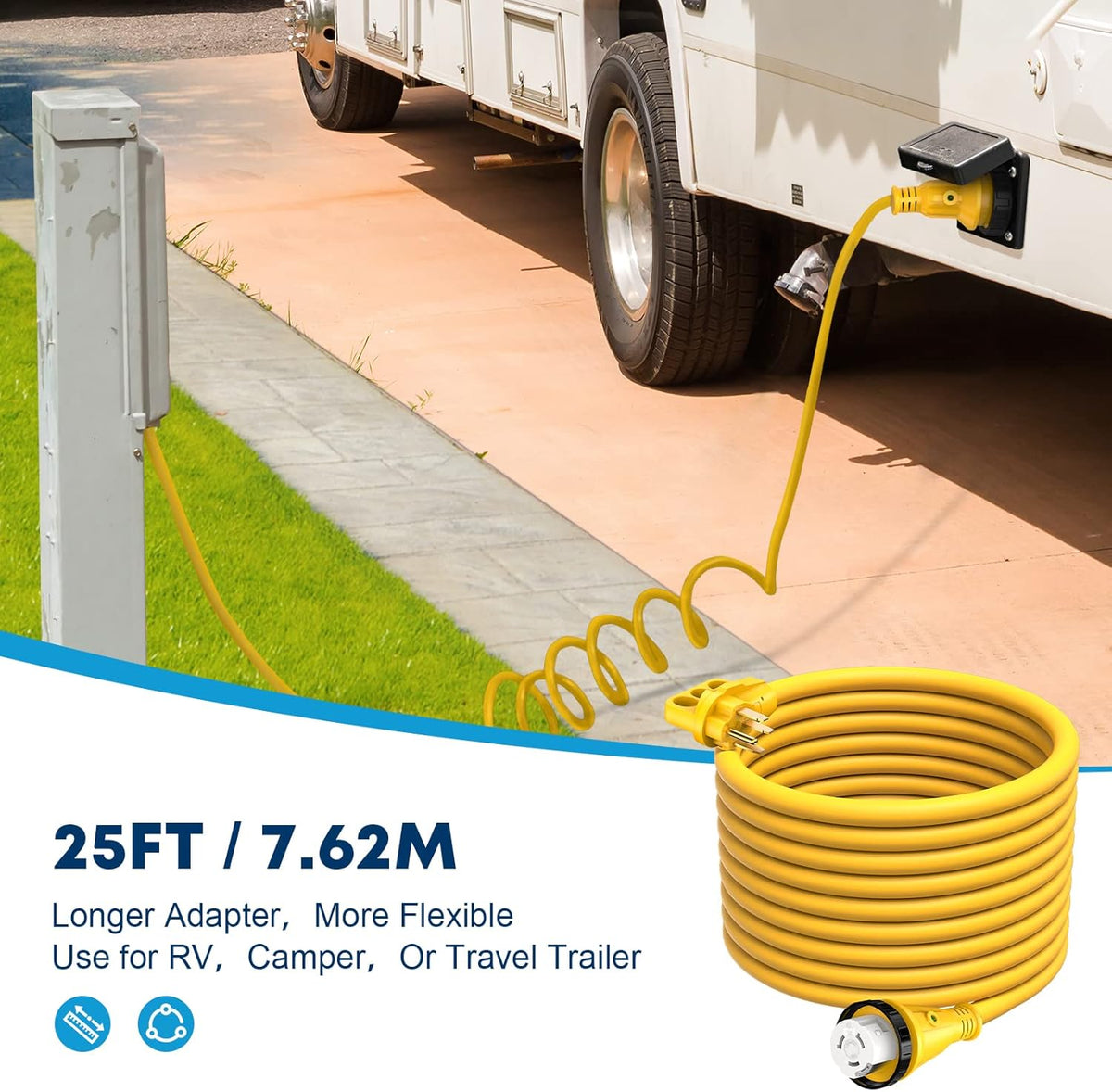 50 Amp 25FT RV Power Extension Cord Heavy Duty 6/3+8/1 Gauge STW Wire T83734