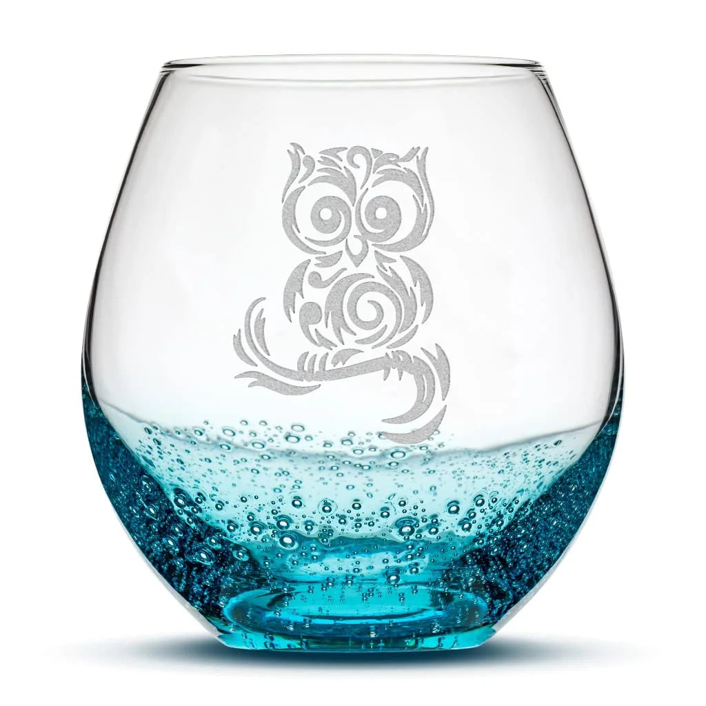 Handblown Hand Etched 18Oz Stemless Wine Glass G727048