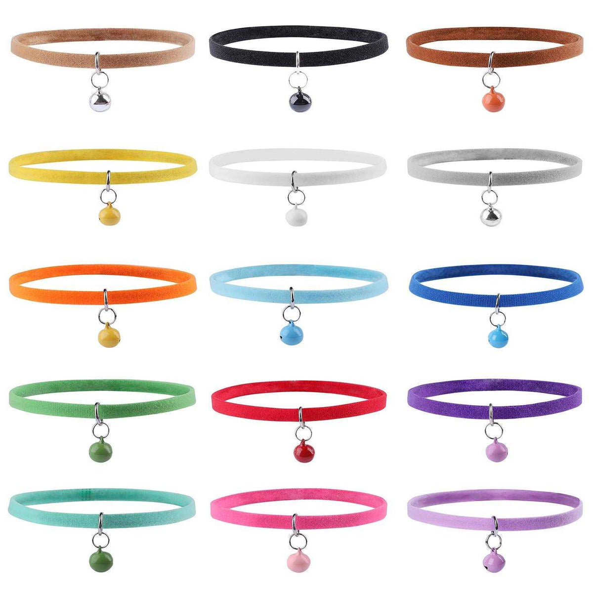 15 Pc Double Sided Plush Puppy Id Collars with Bells B602