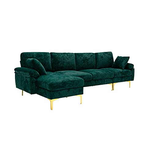 Purple 114 Inch Fabric Upholstered Modular Sectional Sofa with Chaise Lounge Ottoman and 2 Pillows D904575