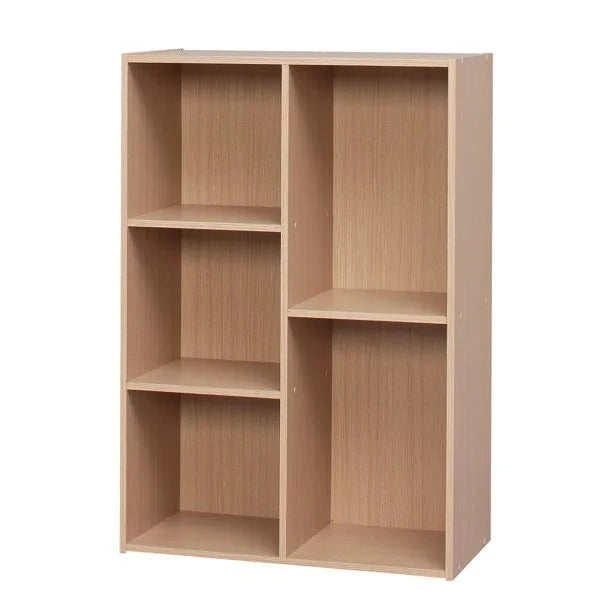 Light Brown 5-Compartment Wood Bookcase Storage Shelf Q52191