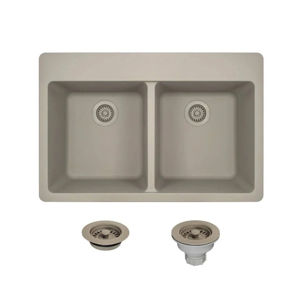 Quartz Granite Double Basin Drop-In Kitchen Sink with Basket Strainers U4902